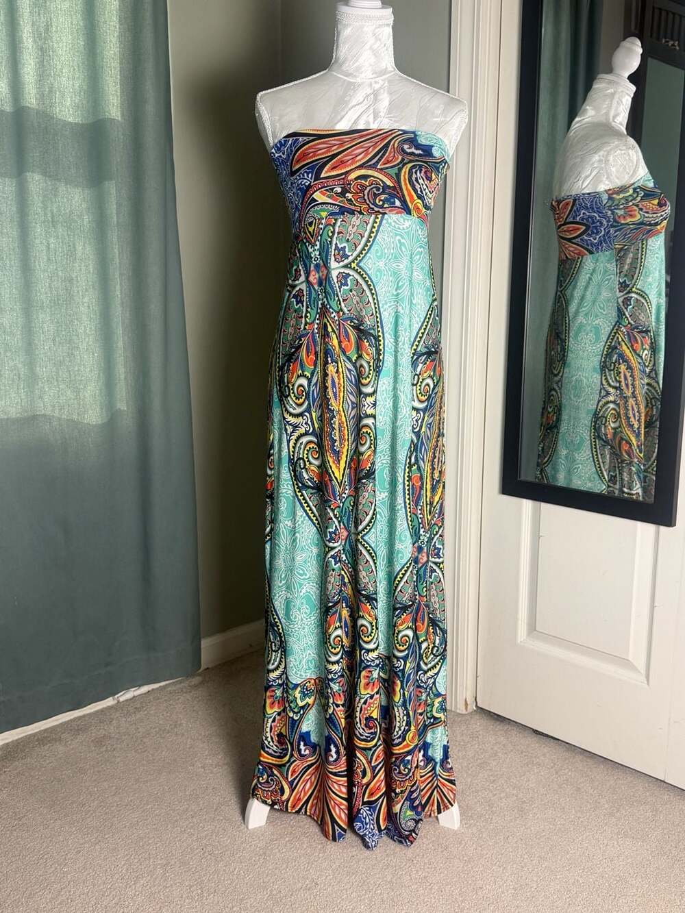 Ravish Beyond Convertible Maxi Dress Skirt Stretch Paisley Boho Resort Y2K